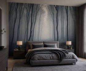 Fotobehang Mistig bos