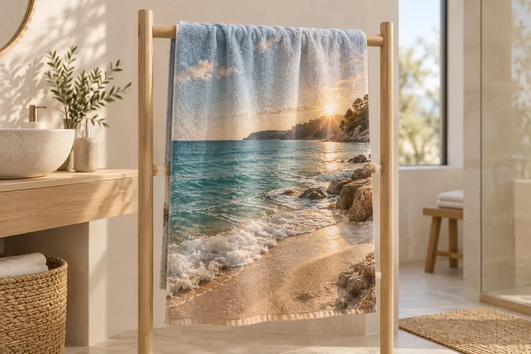 een persoonlijke handdoek met strandfoto