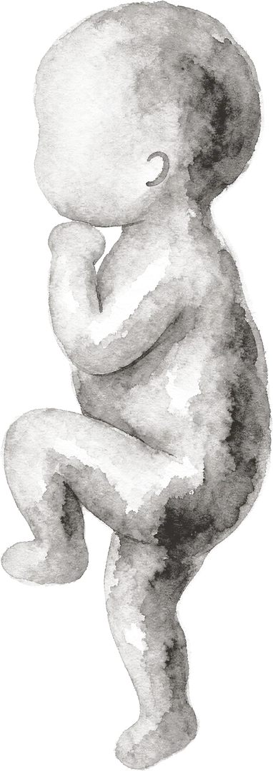 Aquarelillustratie van een baby met opgetrokken been