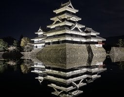 Plexiglas schilderij Japans kasteel bij nacht