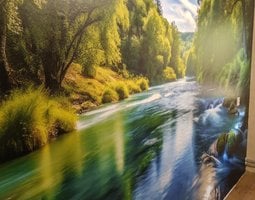 Fotobehang Rustig stromende rivier met helder, blauw water