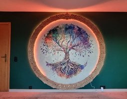 Zelfklevend behangcirkel levensboom in aquarelkleuren