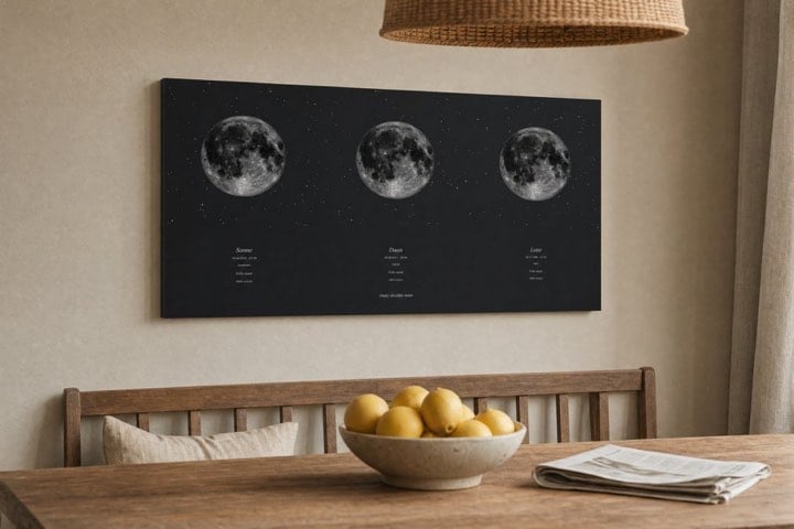 Familie maanposter met drie maanfasen in een interieur