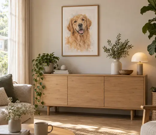 Persoonlijk huisdierportret in een woonkamer