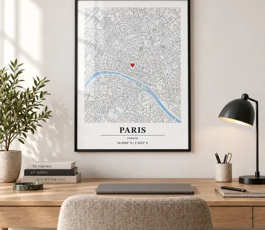 Persoonlijke kaartposter in een lijst